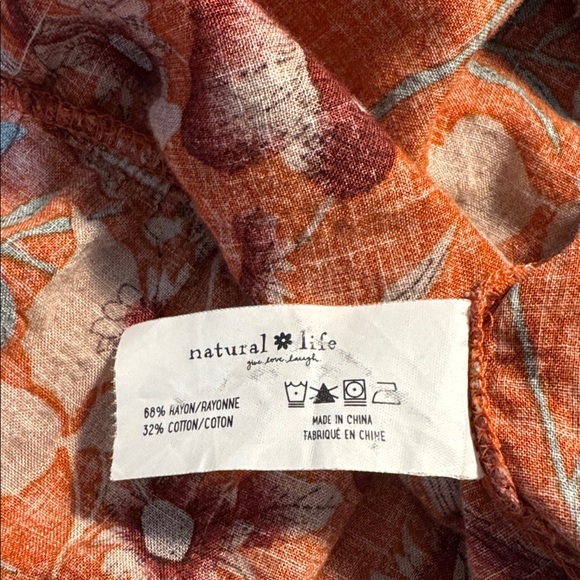 Natural Life Rebecca Tiered Midi Dress Orange Floral Size M Pockets Boho - Picture 4 of 10